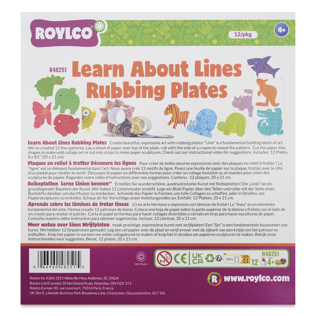 Roylco Rubbing Plates - Learn About Lines, 8" x 8-1/2", Set of 12